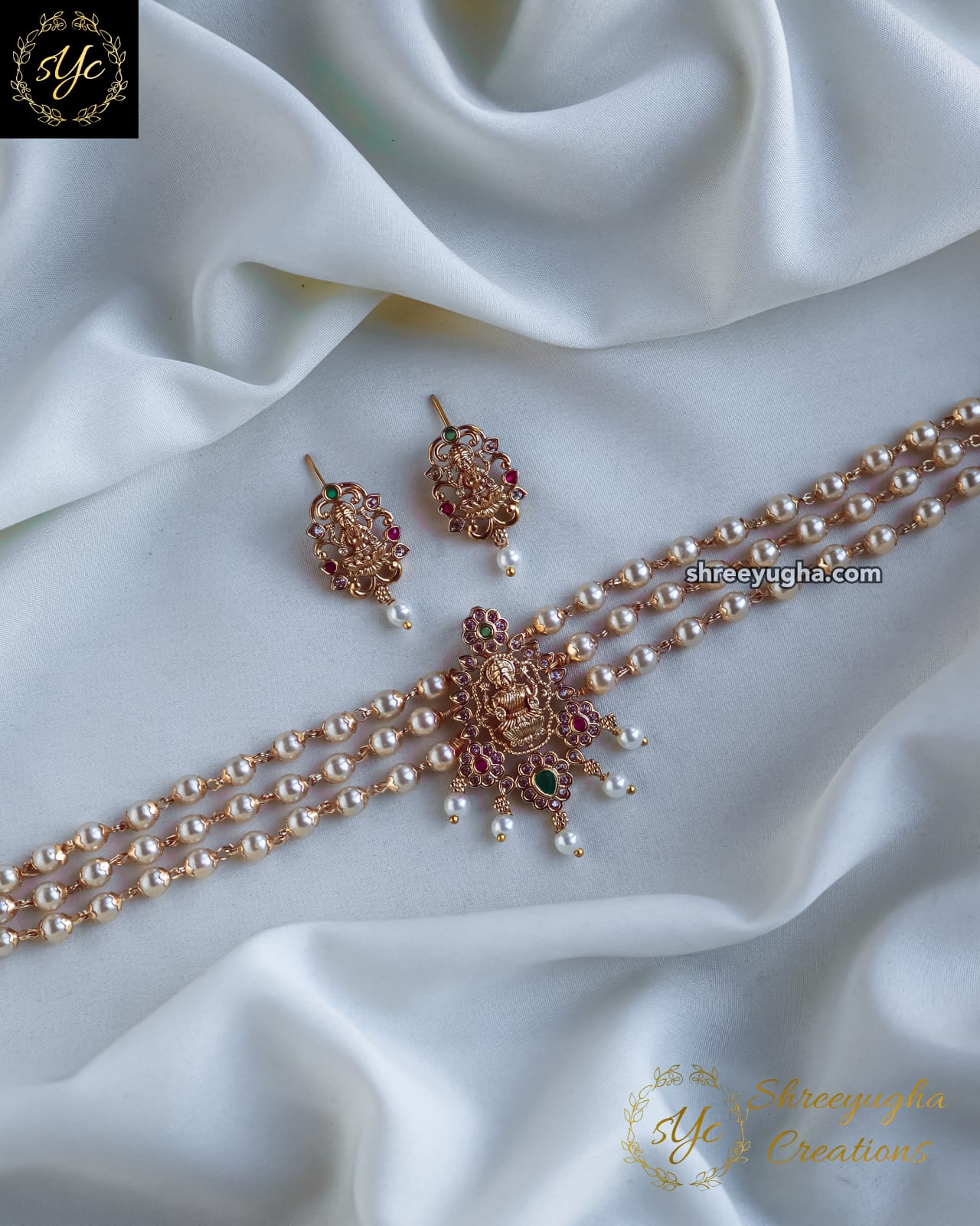 3 line pearl Lakshmi choker