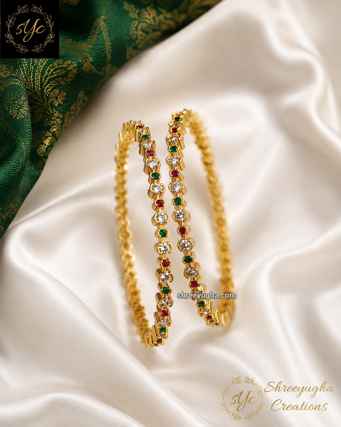 Ruby, emerald and diamond bangles