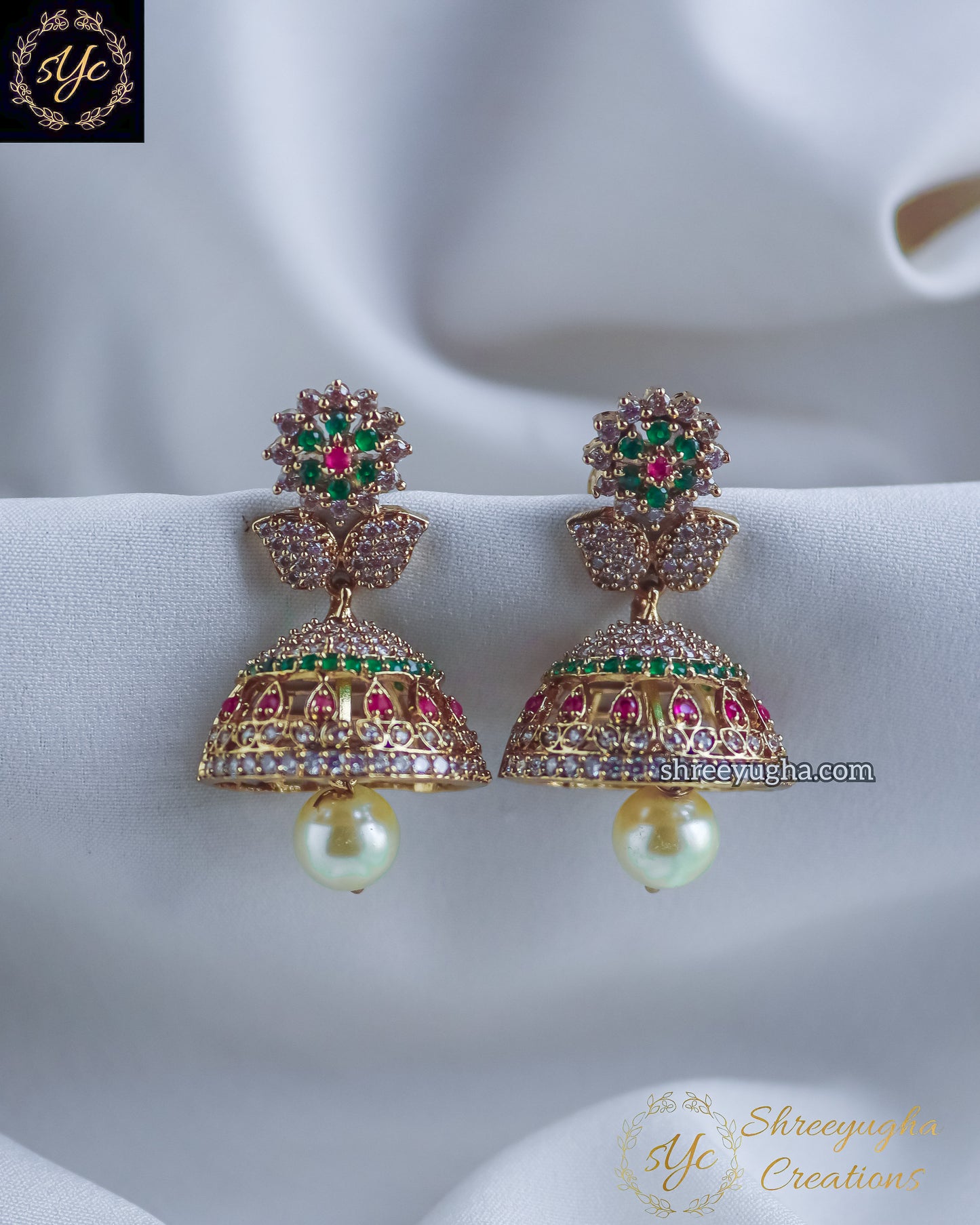 Light weight ruby emerald jhumkas