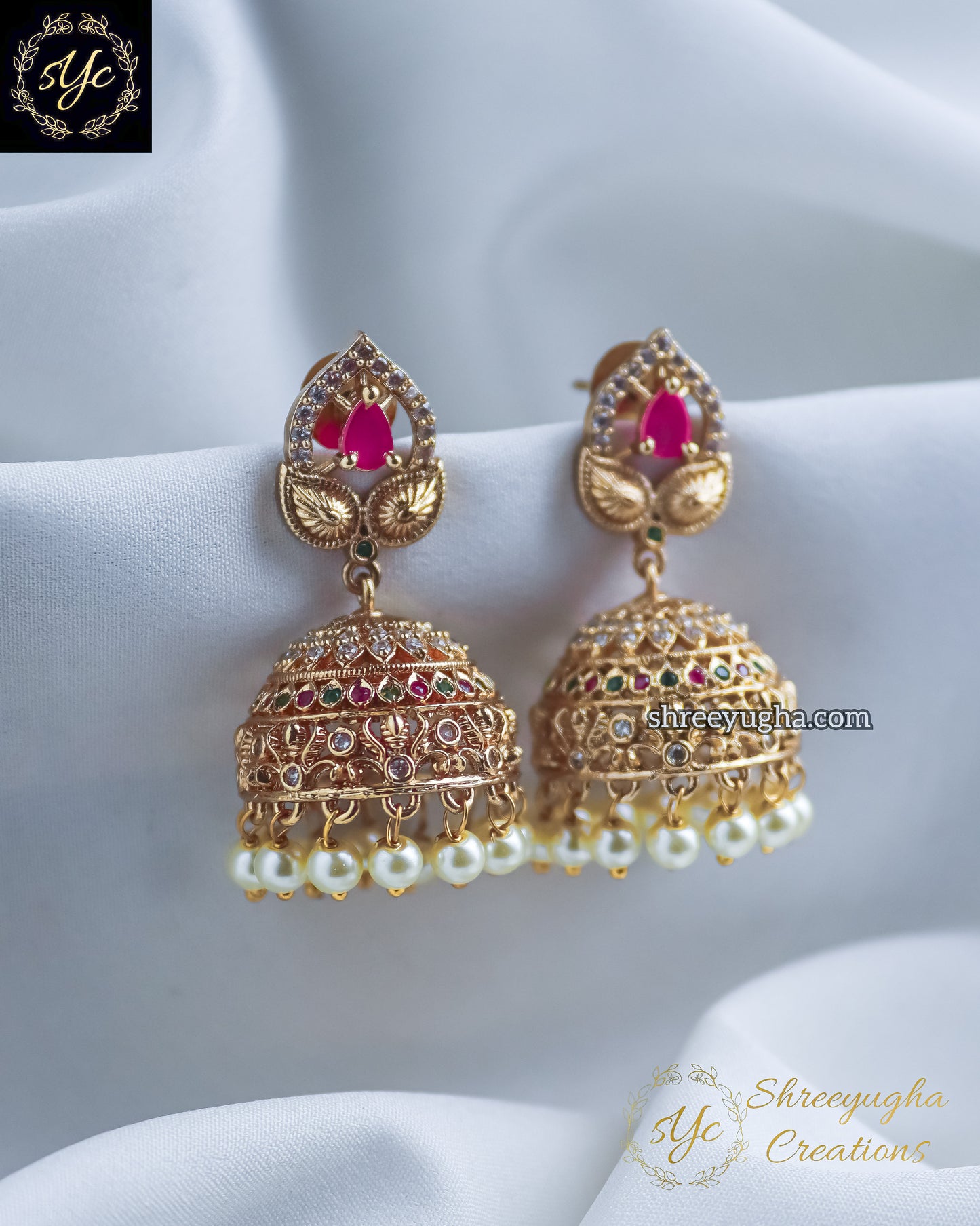 Light weight ruby emerald jhumkas