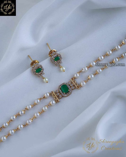 Premium 2 line Emerald pearl choker