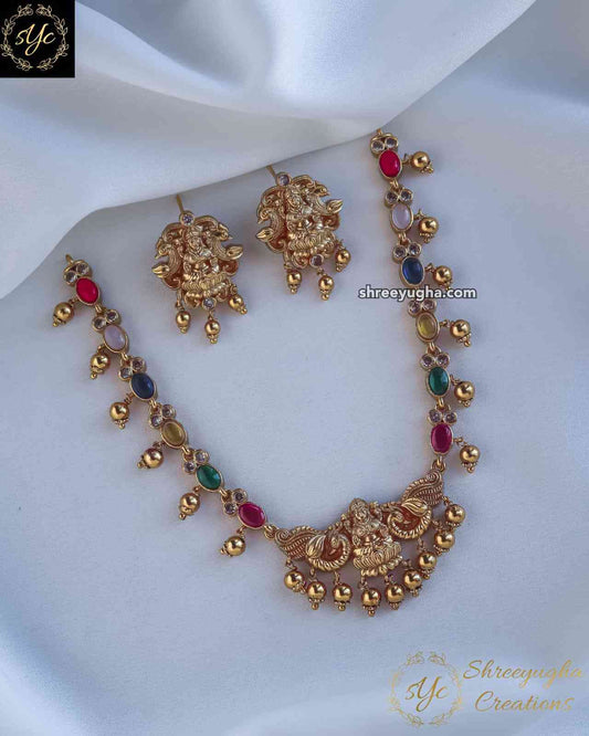 NAVRATNA stone lakshmi neckset