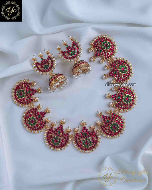 Traditional kemp necklace with jhumkas