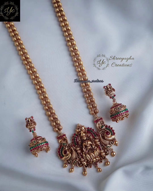 Antique gold Ruby, Emerald Lakshmi long haram set