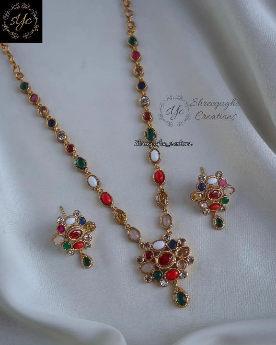 NAVRATNA necklace set with earrings