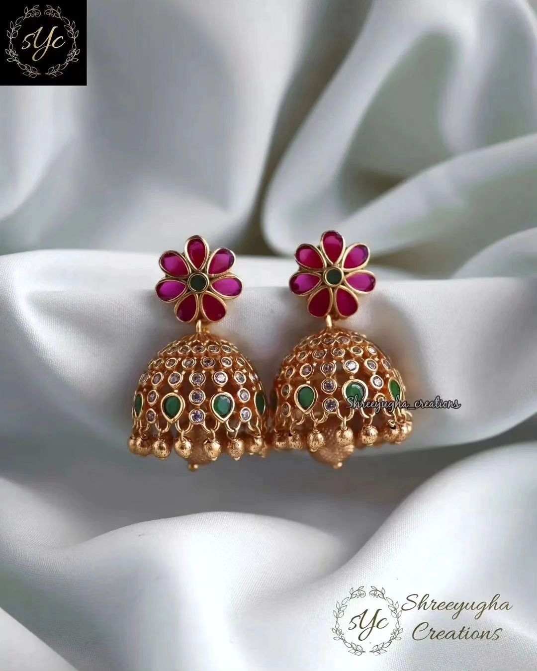 Premium quality Ruby, Emerald and Zirconia stones jhumkas.