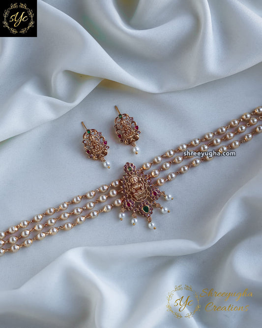 3 line pearl Lakshmi choker