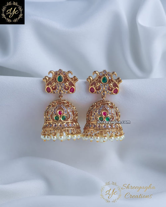 Premium light weight ruby, Emerald jhumkas