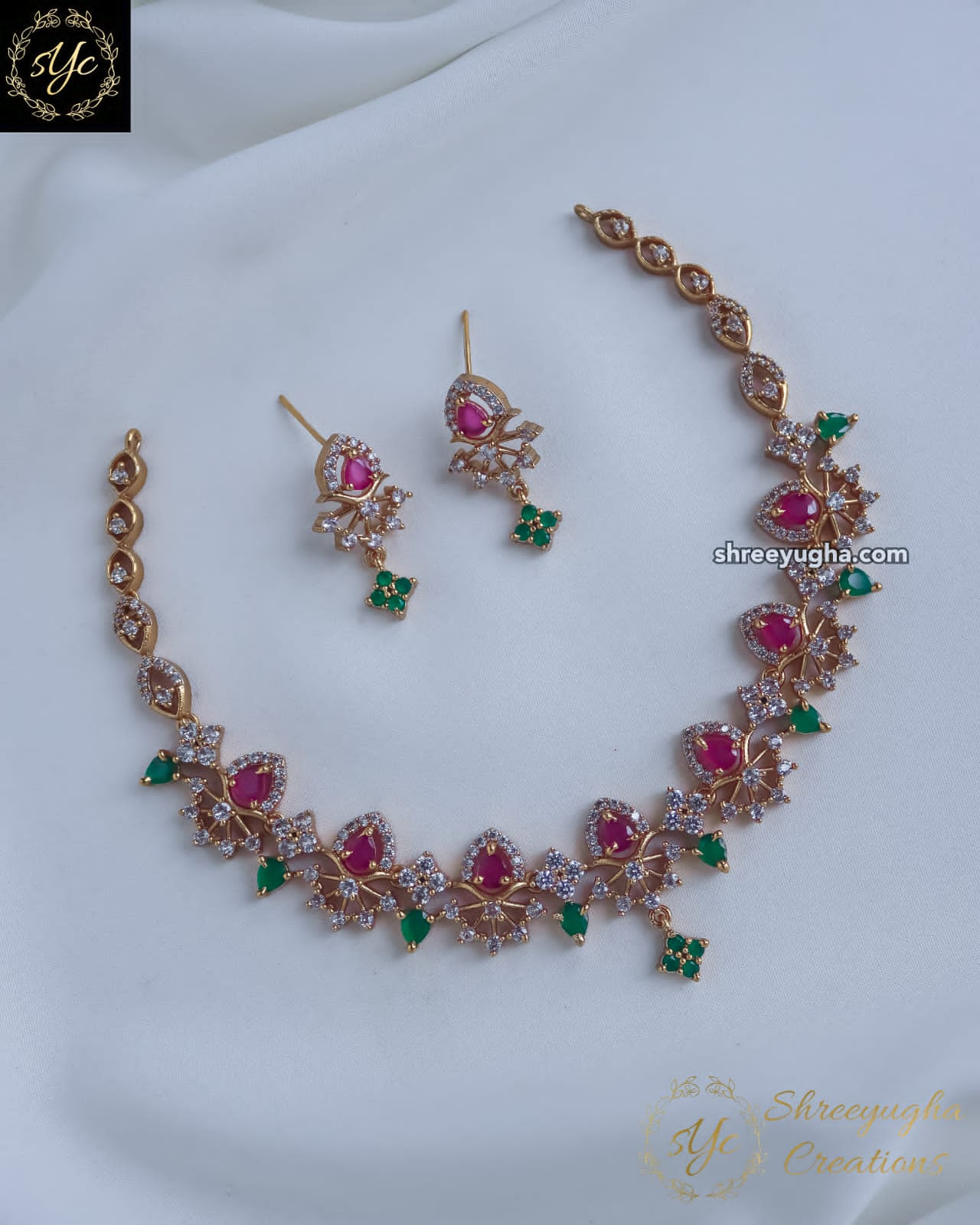 Dazzling Ruby, Emerald necklace with earrings