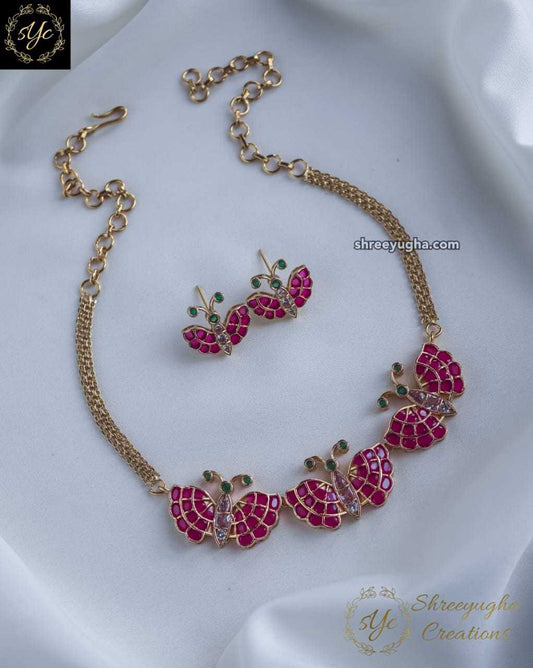 Pretty butterfly Ruby, Emerald neckset