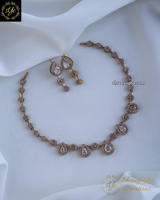 Pretty tear drop diamond neckset