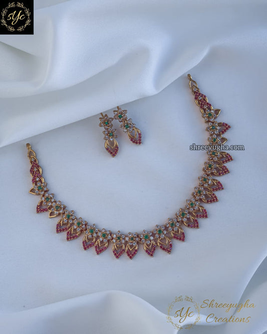 Premium Ruby, Emerald necklace with earrings