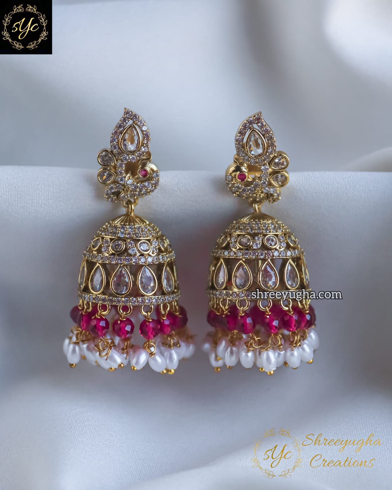 Premium Victorian Peacock jhumkas with Ruby hangings