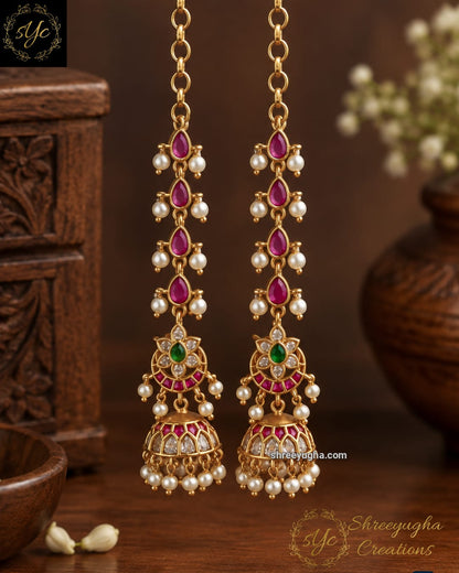 Jhumkas with ear chain