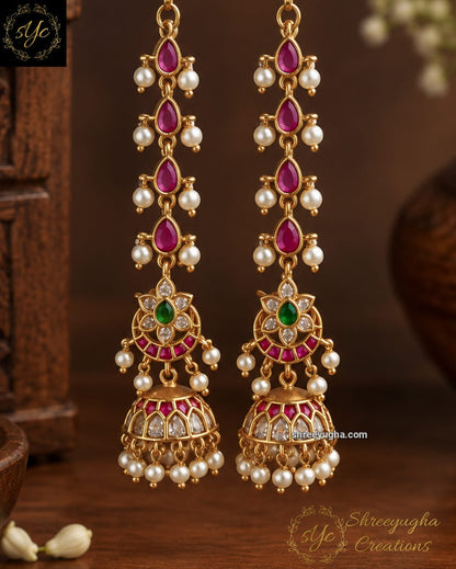 Jhumkas with ear chain