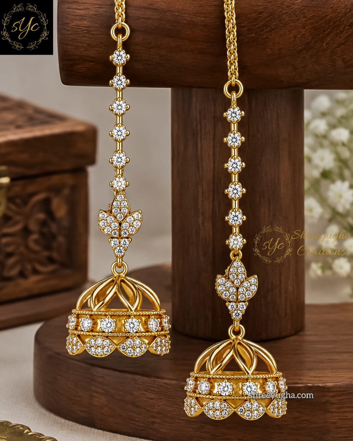 Diamond jhumka with ear chain