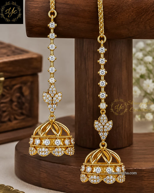 Diamond jhumka with ear chain