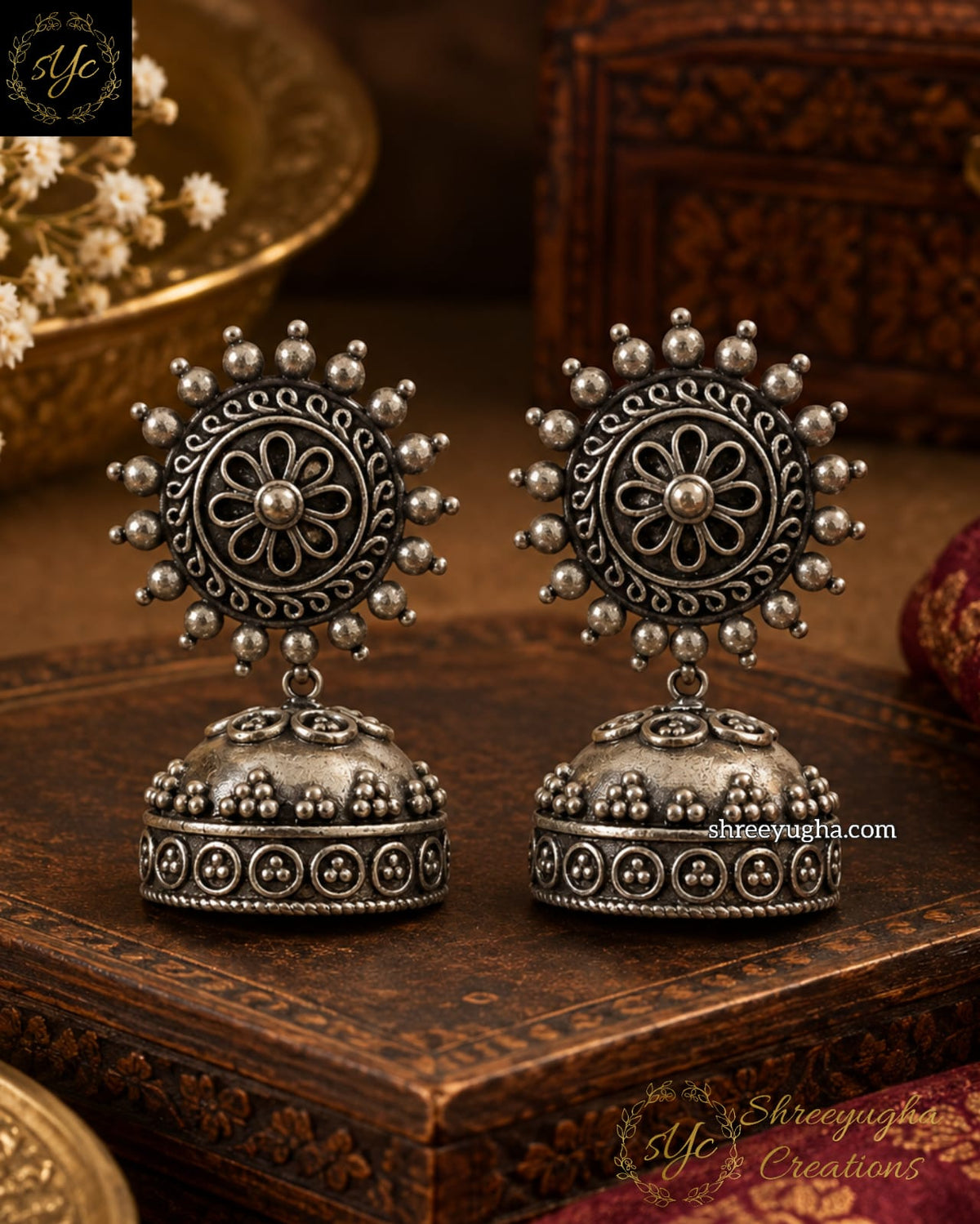 Silver Chakra Jhumkas