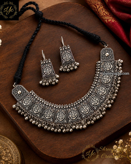 Handcrafted Ganesha silver choker set