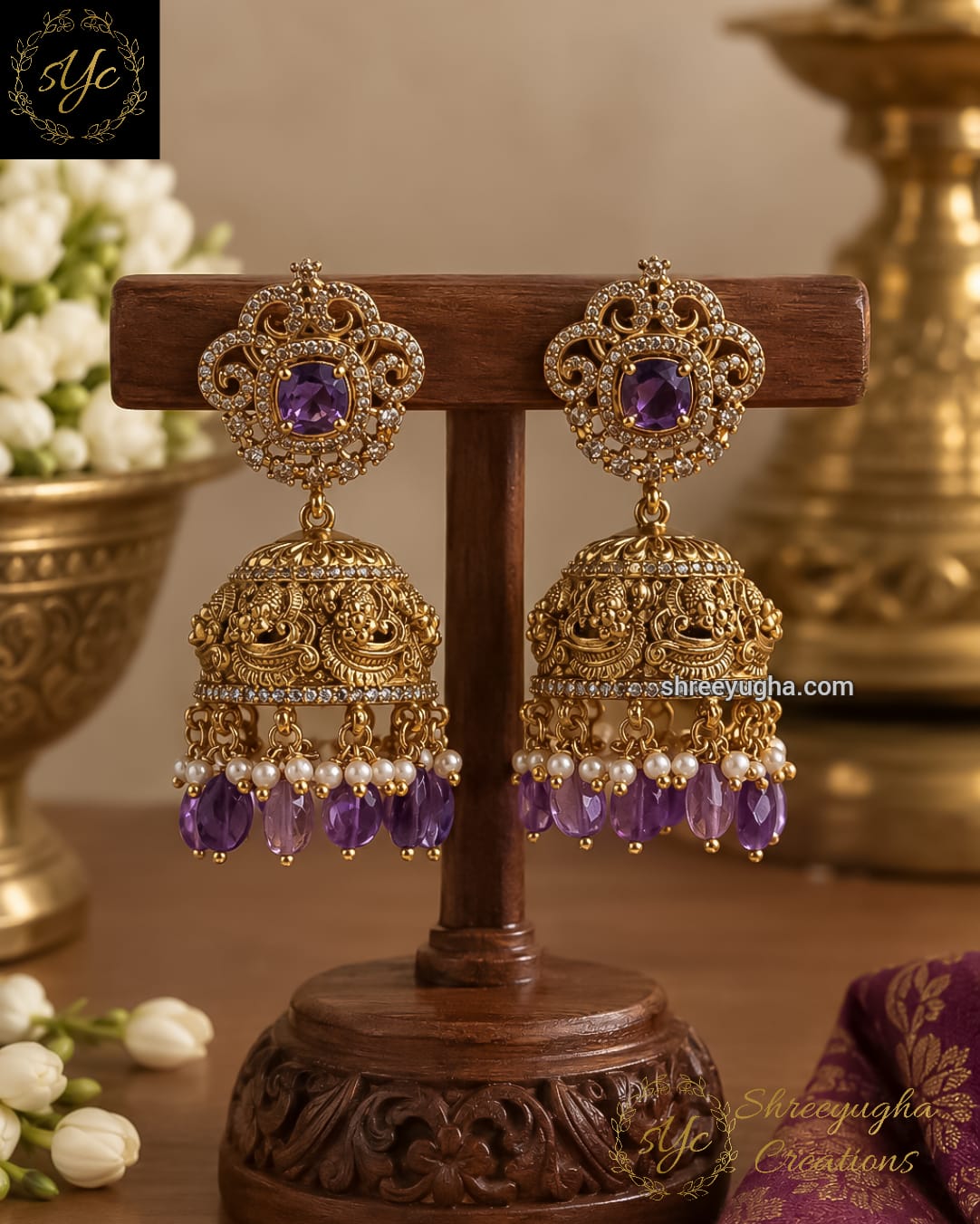 Antique purple stone jhumka