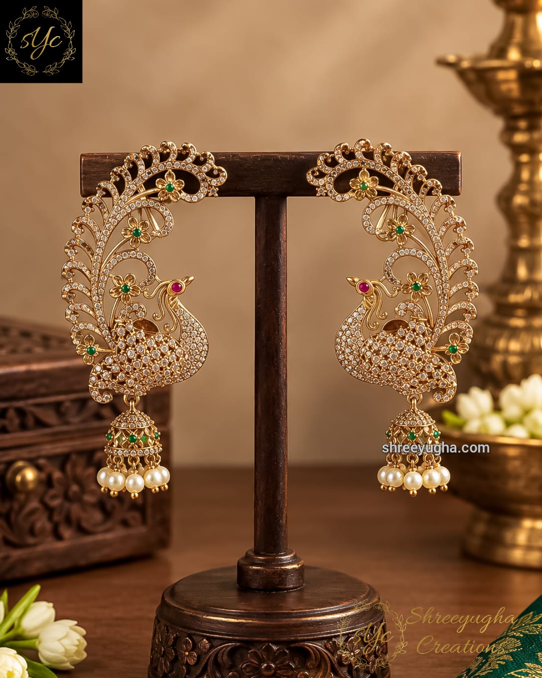 Diamond stone Peacock earcuffs