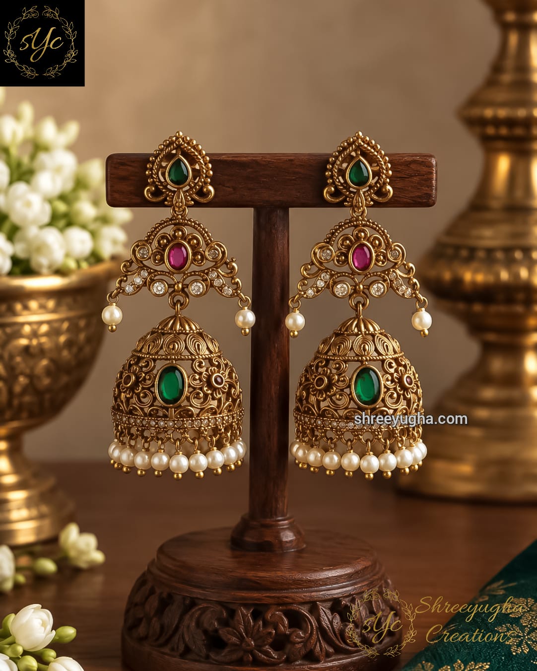 Premium antique ruby emerald jhumka