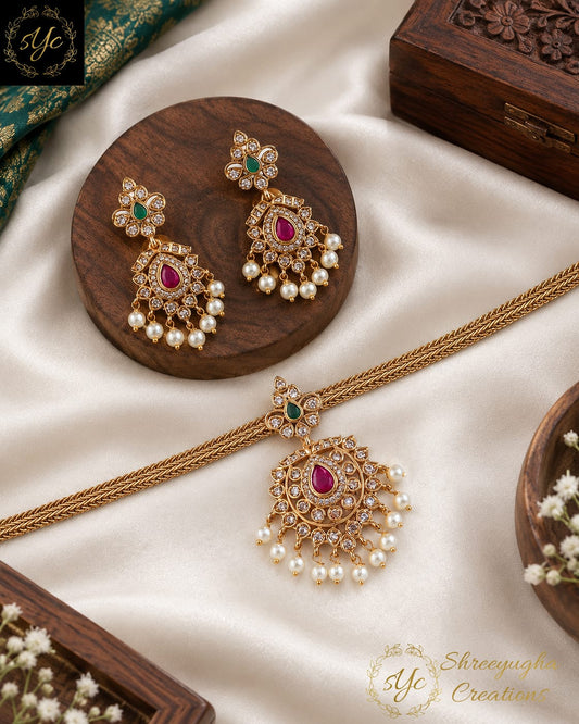 Premium traditional diamond attigai set