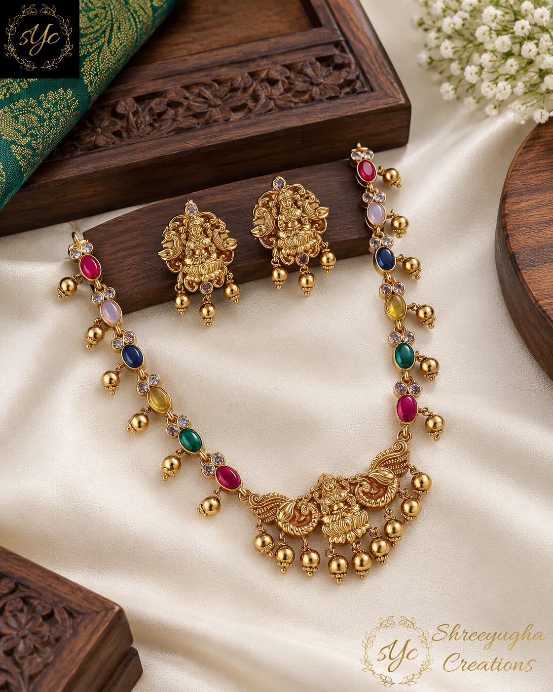 NAVRATNA stone lakshmi neckset