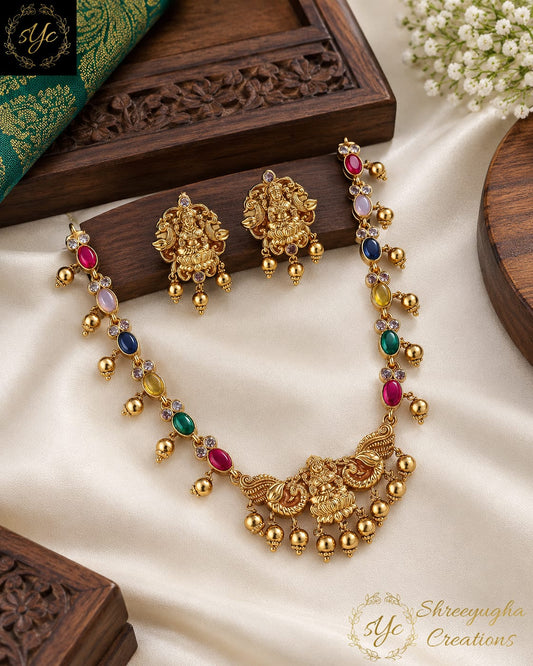 NAVRATNA stone lakshmi neckset