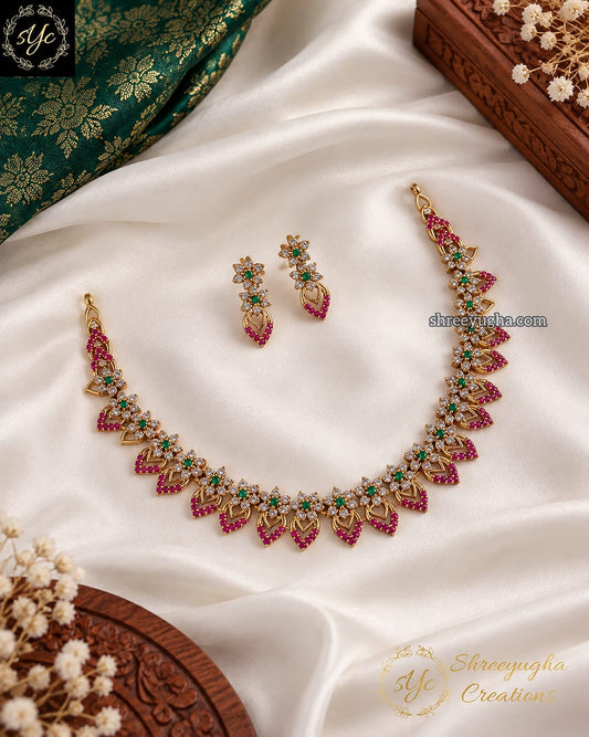 Premium Ruby, Emerald necklace with earrings