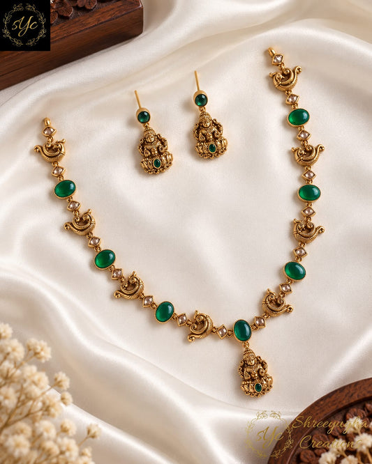 Premium Emerald lakshmi neckset
