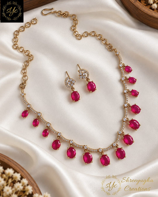Premium Ruby stone drop neckset