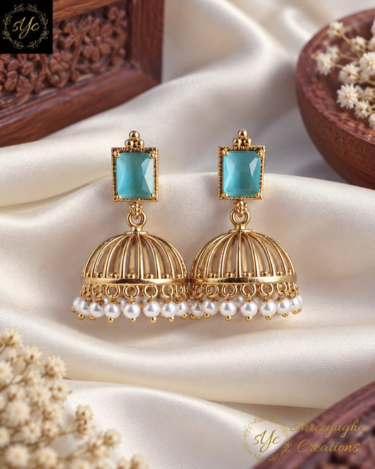 Precious stone gold jhumkas