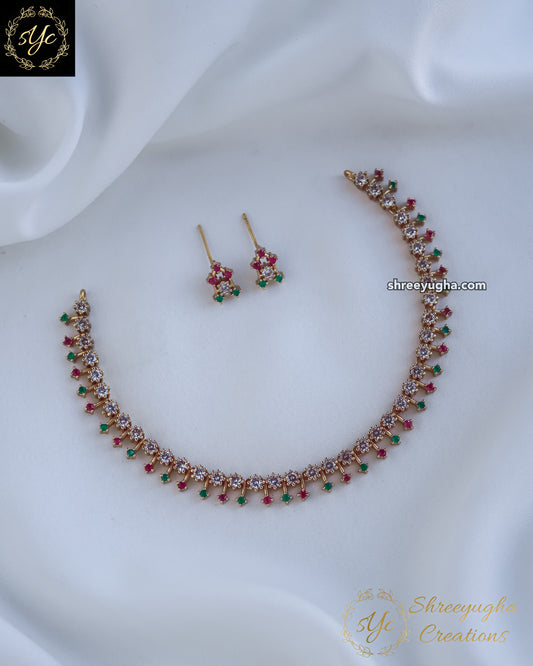 Minimal Ruby ,Emerald & diamond neckset