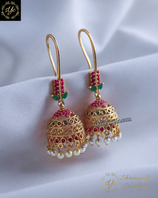 Beautiful Ruby Emerald hook jhumkas