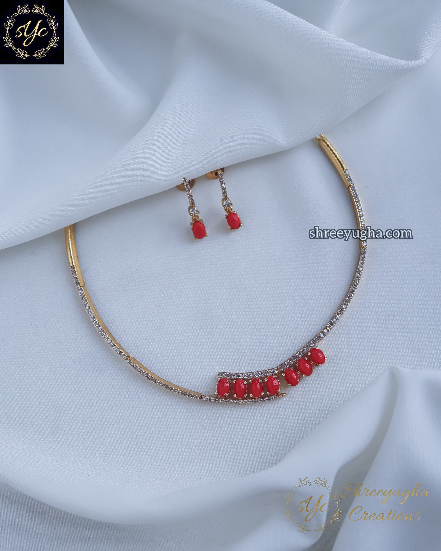 Beautiful Coral & Zirconia Diamond neckset