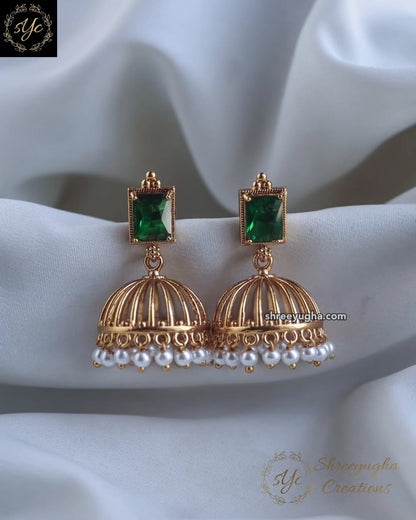 Precious stone gold jhumkas