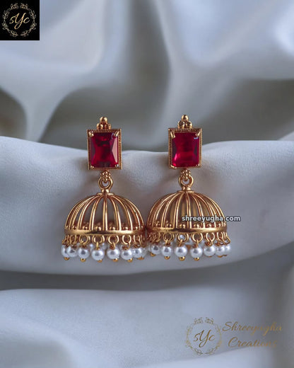 Precious stone gold jhumkas