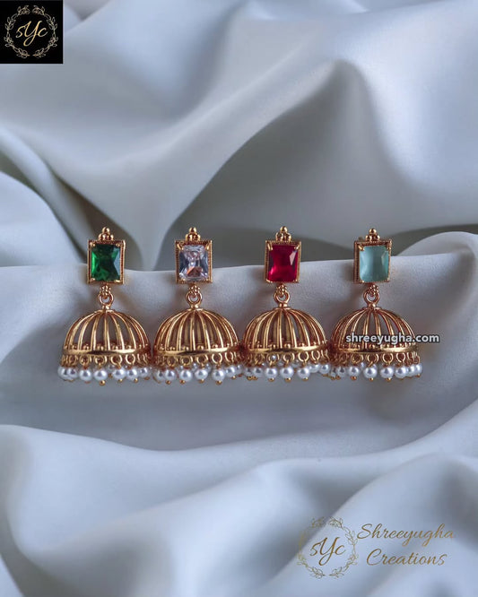 Precious stone gold jhumkas